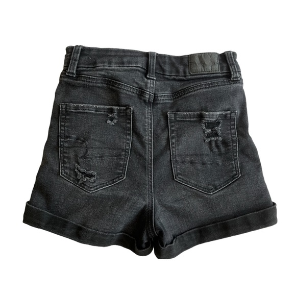 Black Distressed High Rise AEO Jean Shorts - Picture 2 of 3